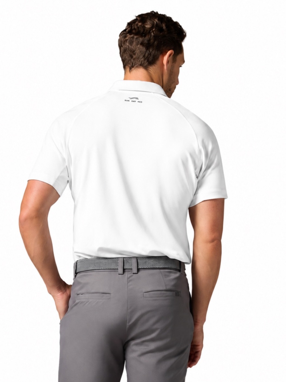 Sun Day Red Core Polo White Snap Performance Golf Shirt Tiger Woods  Medium EUC! - Picture 2 of 12